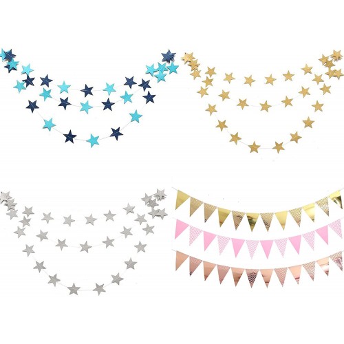 ELANE Party Decoration Kit,including 3 Pcs Pennant Banner Triangle Garland Bunting Pennant,3 Pcs Twinkle Star Paper Banner Hanging for Christmas,Birthday,Party,Anniversary,Wedding,Graduation Decorations