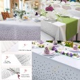 FECEDY 2 Packs 54 x 108inch Disposable Plastic Table Cover Waterproof for Rectangle Tables White Background with Silver dot for Indoor & Outdoor Birthdays Anniversary Buffet Table Party Decorations