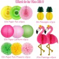 Flamingo Party Supplies Hawaiian Party Decorations Flamingo and Pineapple Honeycomb Ball Paper Lanterns Paper Fans Pom poms Flowers for Birthday Luau Tropical Bachelorette Party
