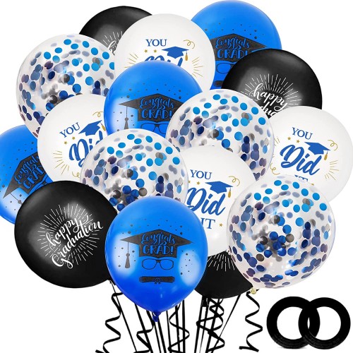 Graduation 2022 Decorations Balloons Set 12 Inch Black Blue Confetti Graduation Balloon with "Happy Graduation" "You Did It" and "Congrats Grad" for High School College Graduation Party Supplies 42 Pack