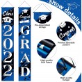 Graduation Party Decorations Class Of 2022 Grad Party Supplies with Graduation Banner String Flag Fringe Foil Curtain Paper Flower Ball Balloon Garland for Congratulation Graduation Blue