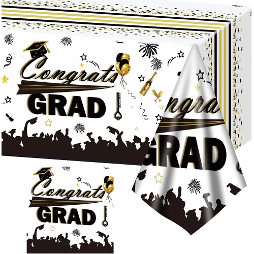 Graduation Tablecloth 2022 | Graduation Party Decorations 2022 | 1 Pack Large Size Plastic 54"x108" Congrats Grad for Class of 2022- Black