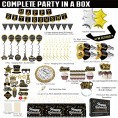 Happy Retirement Party Decorations supplies 80pack black gold party Banner Pennant Hanging Swirl retirement balloons Tablecloths cupcake Topper Crown plates Photo Props retired Sash