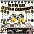 Happy Retirement Party Decorations supplies 80pack black gold party Banner Pennant Hanging Swirl retirement balloons Tablecloths cupcake Topper Crown plates Photo Props retired Sash