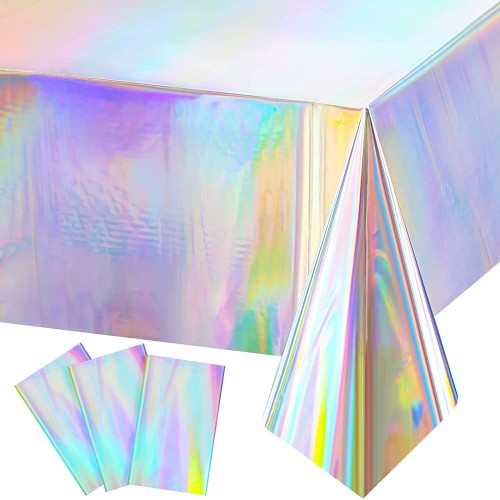 Iridescence Plastic Tablecloths Laser Table Covers Holographic Foil for Party Wedding Christmas Birthday Holiday Party Decorations 54 x 108 Inch Laser Color,3 Pack