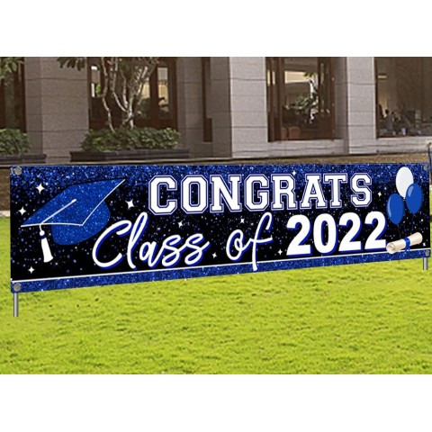 Large Congrats Grad Banner Blue Class of 2022 Banner Backdrop Graduation 2022 Yard Sign for Graduation Party Supplies Graduation Decorations 2022Blue