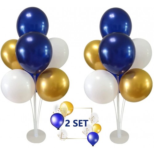 lkrzoa 2 Packs Balloons Stand kit Table Decorations Gold Blue White Balloons Table Centerpiece Supplies for Christmas New Year Wedding Anniversary Graduation Birthday Shower Baby Party