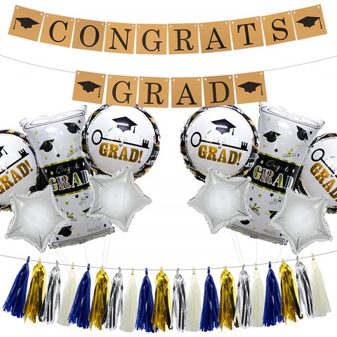 Meiduo Graduation Party Supplies 2021 Congrats Grad Banner Class of 2021 Party Decorations Graduation Foil Balloons Tissue Tassel Garland for college High School Porch Sign Party