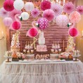 Meiduo Tropical Flamingo Party Honeycomb Decoration Hawaiian Summer Party Supplies for Adults Kids Birthday Bridal Shower with Flamingo Paper Fans Pom Poms Flowers Paper Lanterns Pink