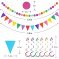 Mexican Party Decorations Fiesta Party Supplies Hanging Paper Fans Pom Poms Flowers Swirls Garlands String Polka Dot and Triangle Bunting Flags for Birthday Parties Rainbow Party