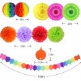 Mexican Party Decorations Fiesta Party Supplies Hanging Paper Fans Pom Poms Flowers Swirls Garlands String Polka Dot and Triangle Bunting Flags for Birthday Parties Rainbow Party