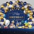 Navy Blue Birthday Confetti Balloons Kit Set 50 Pieces Blue Birthday Photography Backdrop Banner Package for Boys Girls Men Women Birthday Party Decorations Supplies Navy Blue and Gold