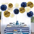 NICROLANDEE Navy Blue Party Decorations 12 PCS Navy Blue Tissue Paper Pom Poms for Get Ready Bridal Shower Wedding Birthday Bachelorette Nursery Decorations Graduation Party Supplies