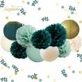 NICROLANDEE Wedding Party Decorations 12PCS Green Hanging Tissue Pom Poms Gold Foil Dots Paper Lantern Confetti 30G for Rustic Style Bridal Shower Birthday Botanical Baby Shower Decorations