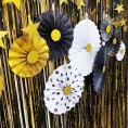 Photo Booth Backdrop Curtains by Metallic Foil Tinsel for Party Decoration,4 Pack 3.2ft x 6.5ft Gold and Black Foil Fringe Curtains as Background of Celebration，Wedding，Birthday，Halloween，Graduation
