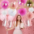 Pink White Gold Party Decoration Set 26PCS Gold Glittery Happy Birthday Banner Hanging Honeycomb Paper Fans Decoration Set Tissue Paper Garlands for Baby Shower Party Birthday Mother"s Day