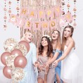 Rose Gold Birthday Party Decorations Happy Birthday Banner Rose Gold Fringe Curtain Heart Star Foil Confetti Balloons Hanging Swirls for Women Girls Birthday Princess Party