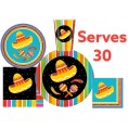 Serves 30 Complete Party Pack Fiesta Party Supplies 9" Dinner Paper Plates 7" Dessert Paper Plates 12 oz Cups 3 Ply Napkins Fiesta Themed Party Supplies