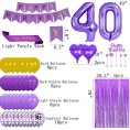 Succris 40TH Birthday Party Decorations Confetti balloons Purple Happy Birthday Cake Topper Happy Birthday Sash Foil Heart balloons Purple Tinsel Foil Fringe Curtains 40INCH Number Purple 40