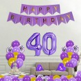 Succris 40TH Birthday Party Decorations Confetti balloons Purple Happy Birthday Cake Topper Happy Birthday Sash Foil Heart balloons Purple Tinsel Foil Fringe Curtains 40INCH Number Purple 40