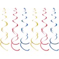WEVEN Hanging Swirls Party Streamer Spiral Decorations for Ceiling 30pcs Red Blue Gold