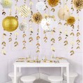 White and Gold Party Decoration Kit Lanterns Flowers Pom Pom with Gold 3D Butterfly Stickers and Leaf Garland Streamers for Birthday Engagement Wedding Bridal Shower Bachelorette Party Decor Supplies