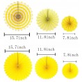 Yellow Birthday Party Decoration 6 Hanging Fans & Birthday Banner & Decorative Circle Dot Garland & 12 Paper Tassels for Birthday Party Baby Shower Wedding etc.