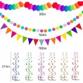 YOLETO Paper Fans Party Decorations 33PCS Rainbow Birthday Decor Streamers Hanging Colorful Fiesta Party Supplies for Wall Paper Flowers Decorations for Girls and Women Multicolored